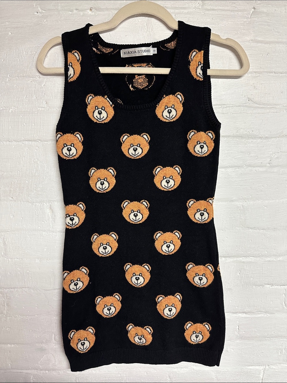 Black Mini Sweater Dress with Brown Teddy Bears 100% cotton size Small